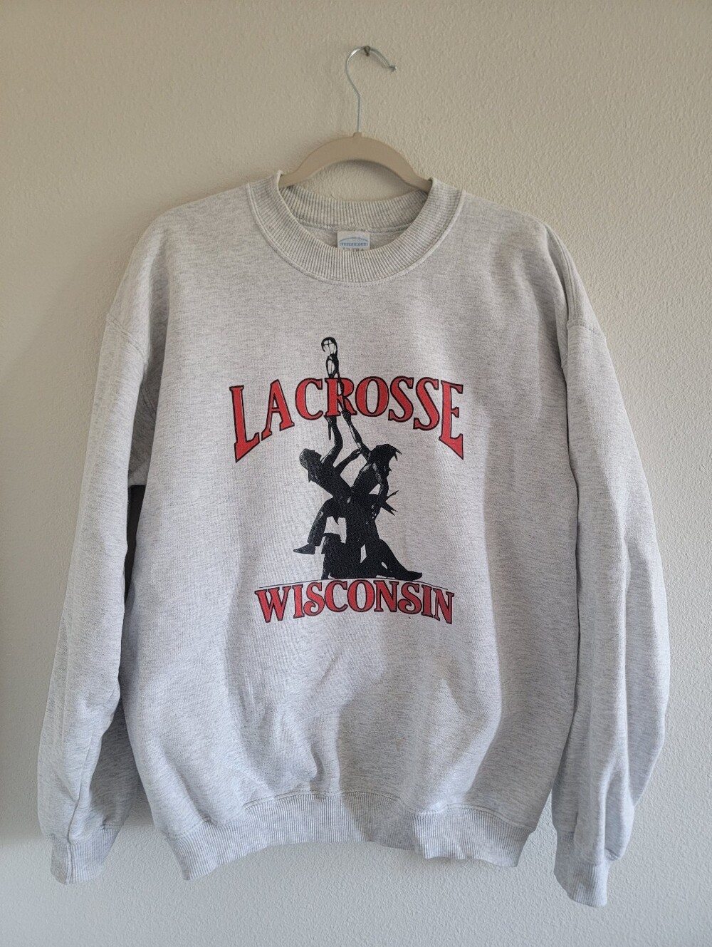 Vintage Gildan Crew Neck Sweatshirt La Crosse Wisconsin Sport Heather Gray Med